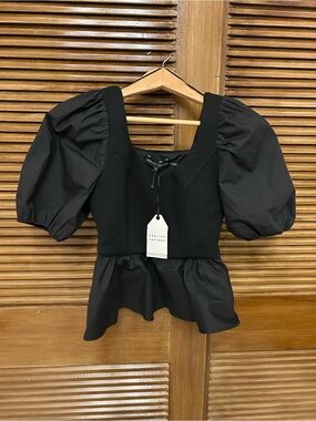 English Factory mixed media peplum top